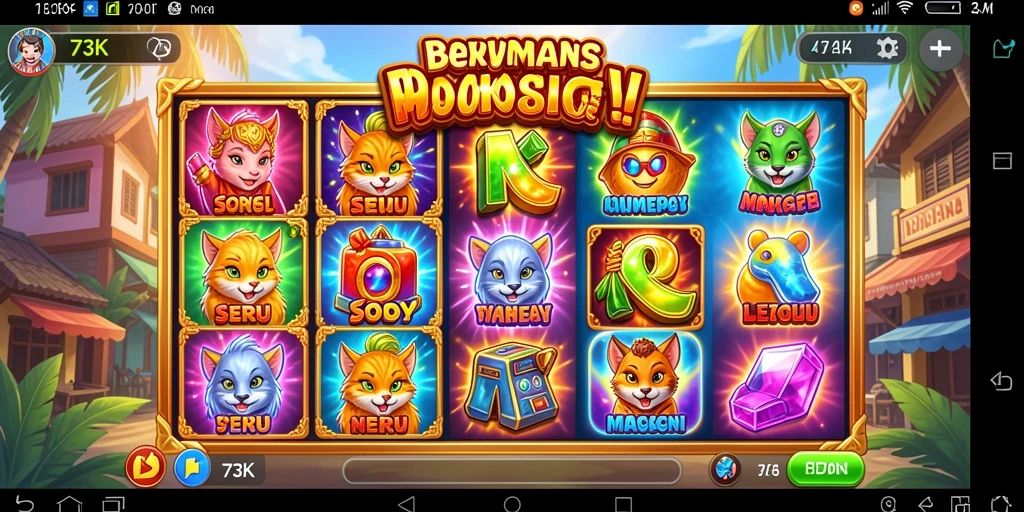 Screenshot gameplay 73K menampilkan mesin slot dengan kemenangan besar.