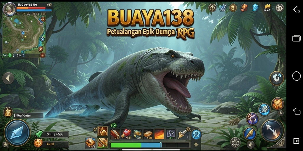 Screenshot gameplay BUAYA138 yang menampilkan pertarungan epik dalam RPG.