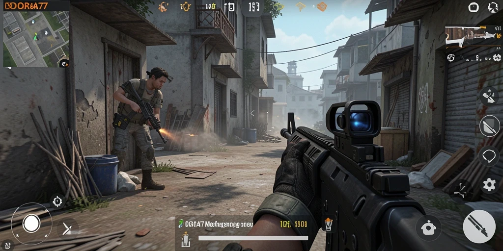 Screenshot gameplay DORA77 dengan aksi tembak-menembak seru.