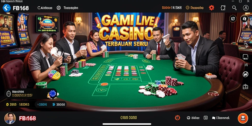 Screenshot FB168 menampilkan dealer yang ramah dalam permainan Live Casino.