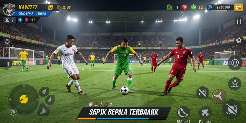 Screenshot KAWI777 menampilkan aksi seru di lapangan sepak bola.