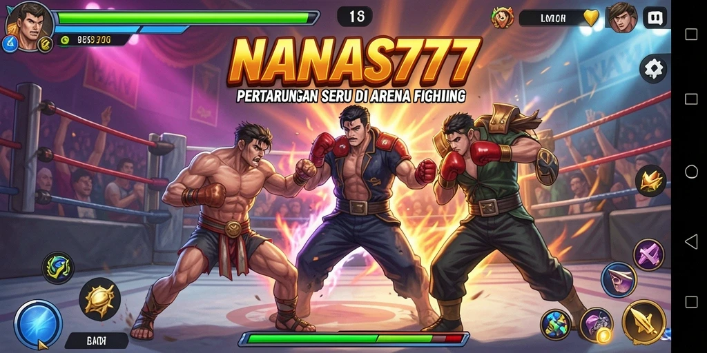 Screenshot NANAS777 menampilkan pertarungan intens antara dua karakter petarung.